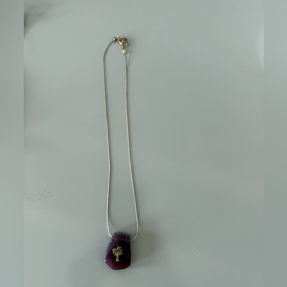 Handmade Agate Pendant Necklace with Palm Tree Charm – 18.5”
